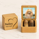 Personalised Wooden Dog Memorial Keepsake Box with 2 Glass Vials for Ashes & Fur Storage - Persnalised with Photo, Name, Dates &