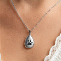 Personalised Dog Memorial Teardrop Urn Necklace – Engraved Pet Paw Print Ashes Keepsake
