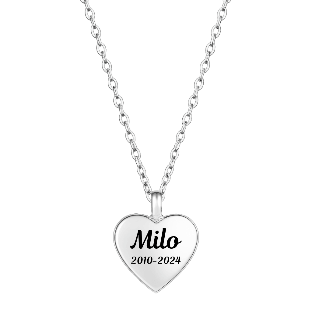 Personalised Dog Memorial Heart Urn Necklace – Engraved Pet Ashes Keepsake with Name & Dates