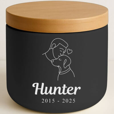 Personalised Ceramic Dog Urn with Man & Dog...