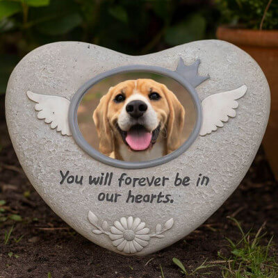 Heart-Shaped Dog Memorial Stone with Photo –...