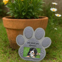 Paw-Shaped Dog Memorial Stone with Photo & Tribute – Weatherproof Resin Grave Marker for Outdoor Display